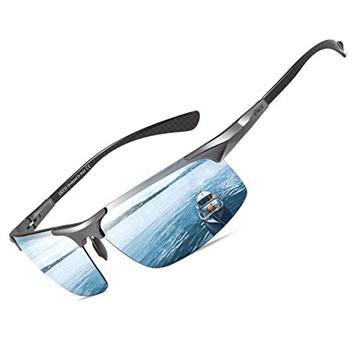 DUCO Herren Polarisierte Sonnenbrille mit Metallrahmen und Kohlefaser Brille Beine UV400 CAT 3 8277...