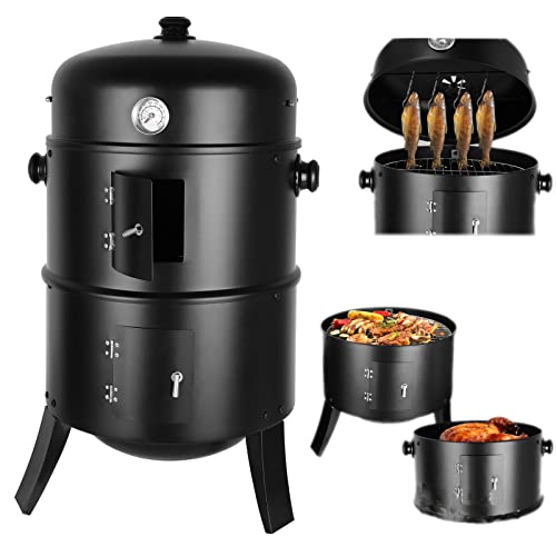 Räucherofen, Smoker, Räuchertonne, Ø44,5 * 80 cm, inkl. Wasserschale, 2 Grillrost（φ 37,5...