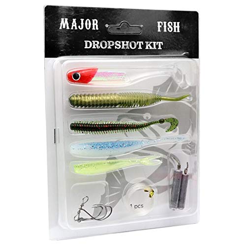 Major Fish Dropshot Kit 11-teilig Köder Set Barsch Zander mit Blei + Vorfachmaterial