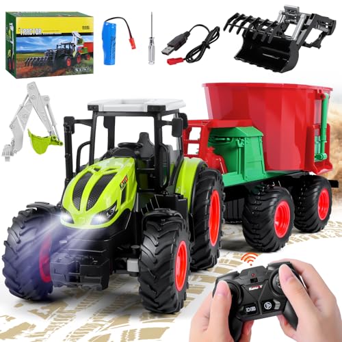 Charmofun Ferngesteuerter Traktor, RC Traktor Spielzeug mit Mixer und Licht, 2.4GHz Trecker mit...