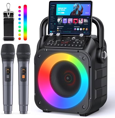 Wowstar Karaoke Maschine mit 2 Mikrofone, Tragbaren Bluetooth Lautsprecher Box für...