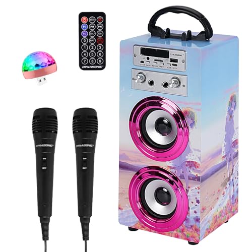 DYNASONIC Karaoke mit 2 Mikrofonen, tragbarer Karaoke-Maschine, Bluetooth-Lautsprecher, USB- und...