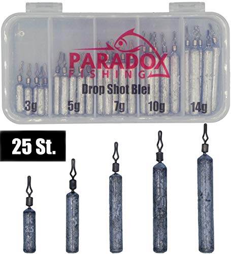Paradox Fishing Drop Shot Blei Set I 25 Stück (3,5g/5g/7g/10g/14g) je 5 Stück mit Box I Dropshot...