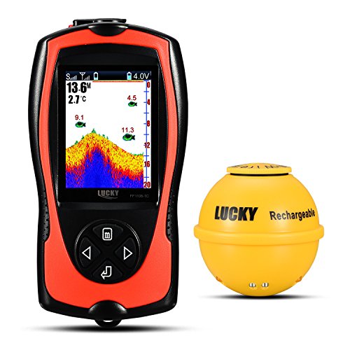 LUCKY Tragbarer Fischfinder Wandler Sonarsensor Wasser Tiefenmesser LCD Bildschirm Echolot...